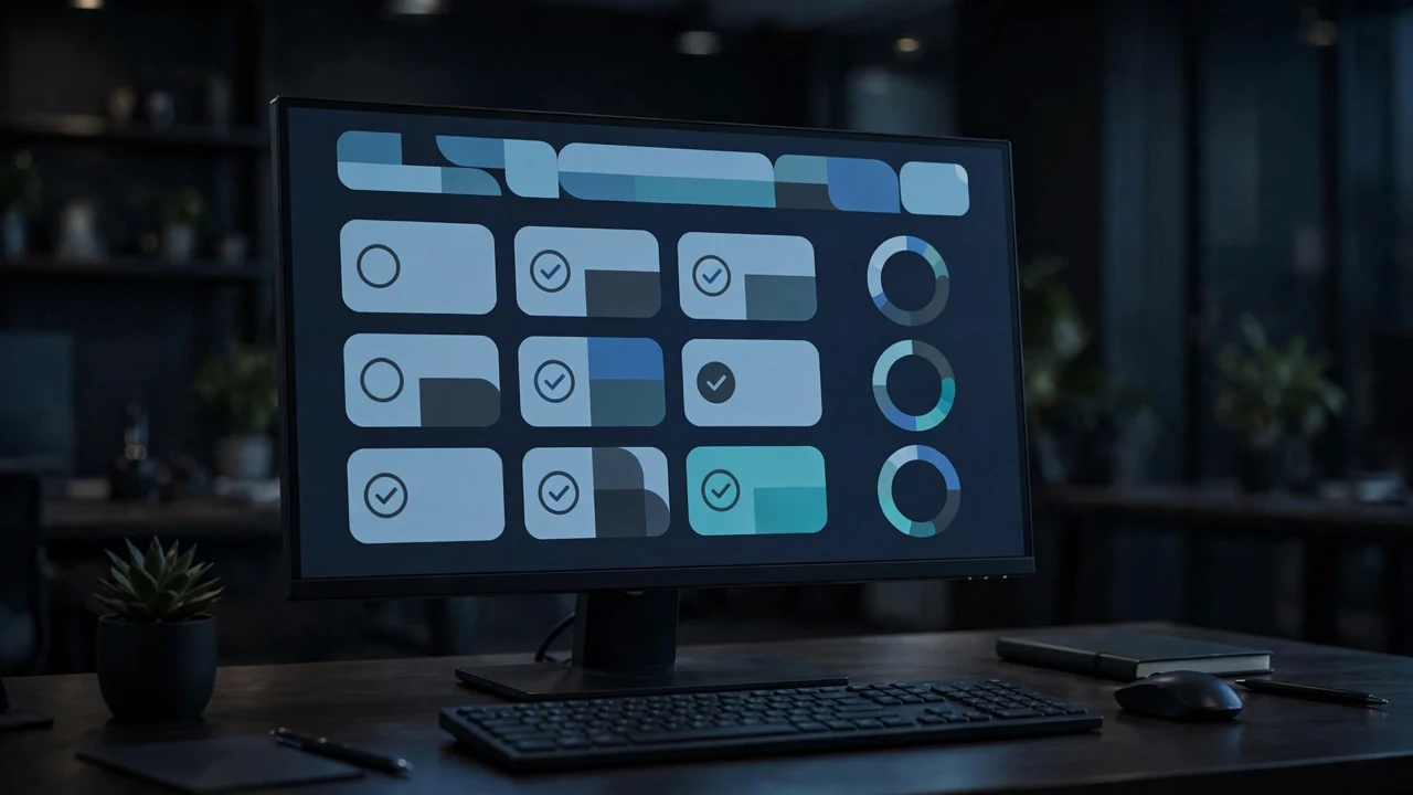 Security compliance dashboard with control checklists on a monitor