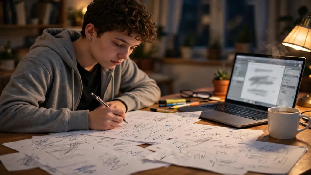 AI College Essay Reviewer: What It Checks, How Accurate It Is, and Which Tool Fits You 3 Student revising an essay draft at home using AI reviewer feedback
