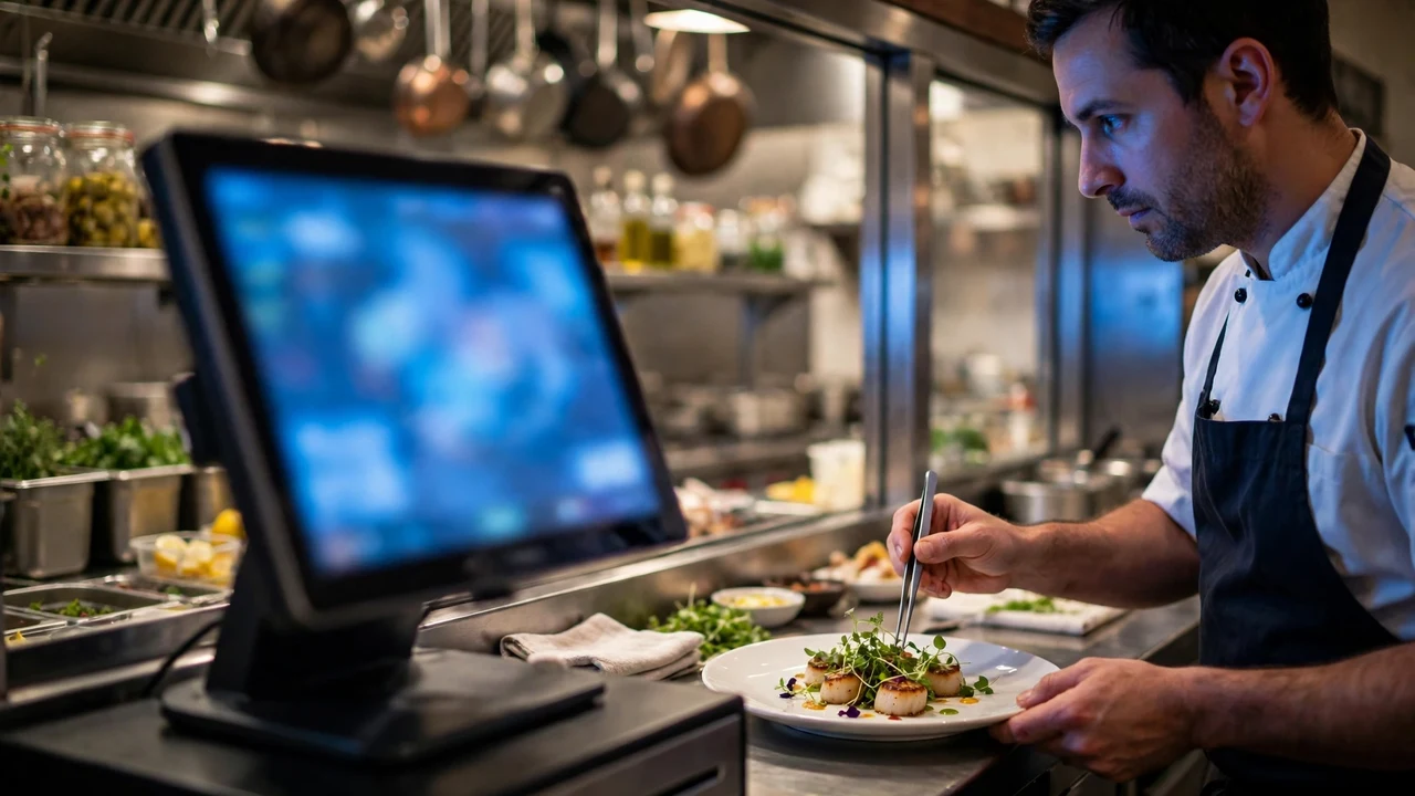A restaurant point of sale screen showing incoming orders in a kitchen
