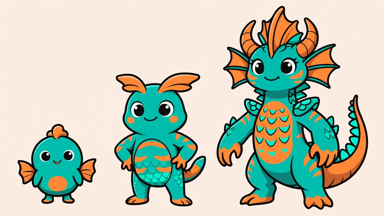 AI Pokemon Generator: Turn a Photo or Idea into a Creature 3 An original creature design shown in three evolution stages on a screen
