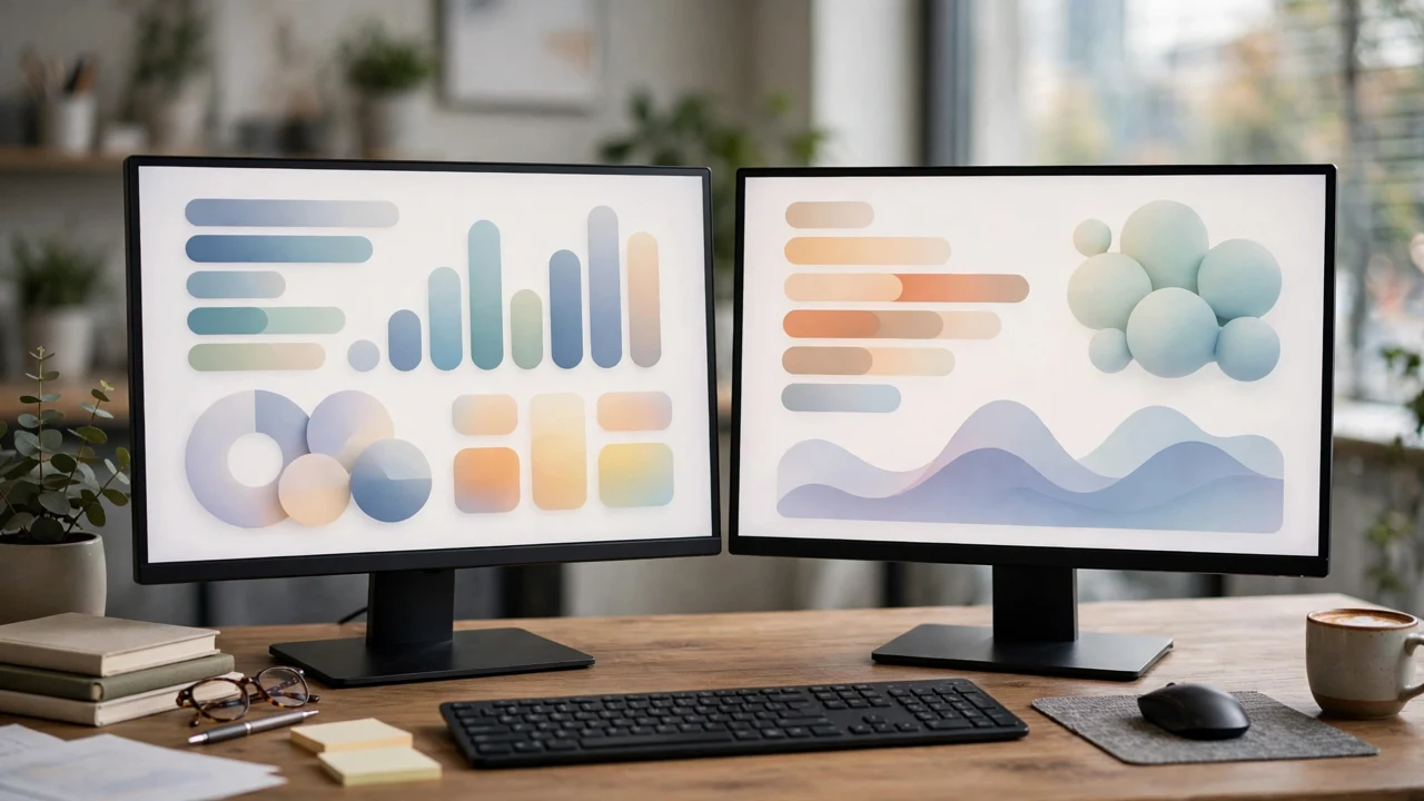 Proposal software dashboards compared on two monitors