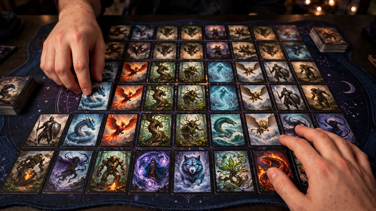 Player arranging a Commander deck on a playmat