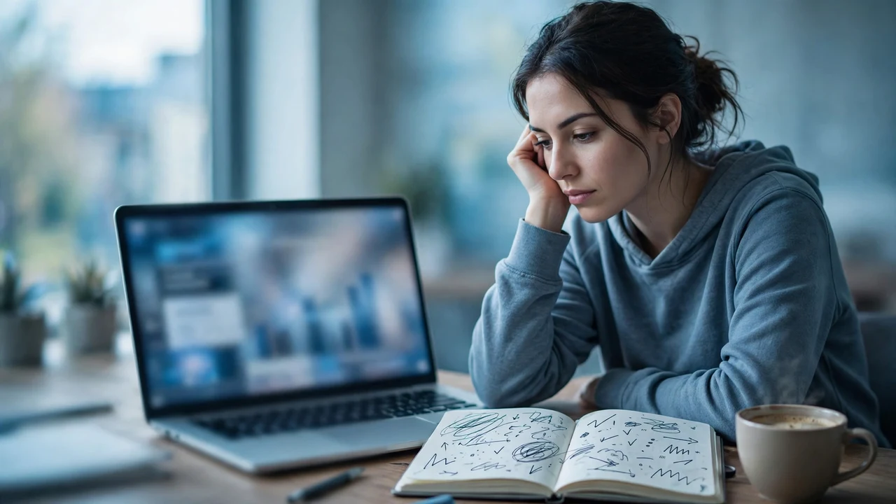 A founder comparing options on a laptop with notes and a coffee