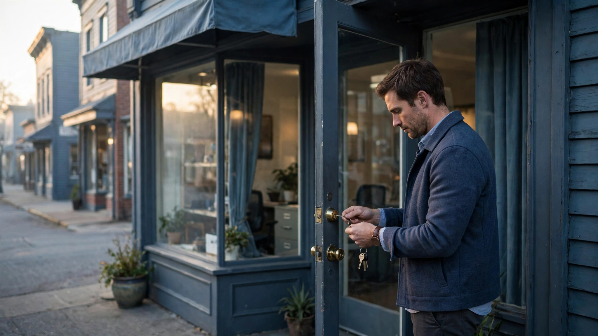 State Farm Mandates AI Usage and Reduces Agent Compensation: What 19,000 Agents Must Sign 3 Agent unlocking the door of a small main street insurance office in the morning