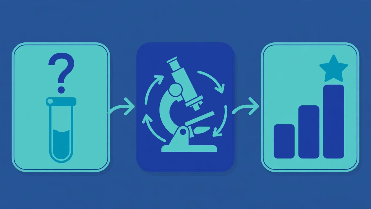 A three-zone graphical abstract panel on a screen: question, method and result