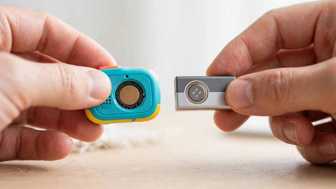Magnetic battery module snapping onto the back of a small AI device